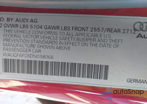 2013 Audi A6 2.0T Premium from USA, damaged, VIN WAUGFAFC6DN038066